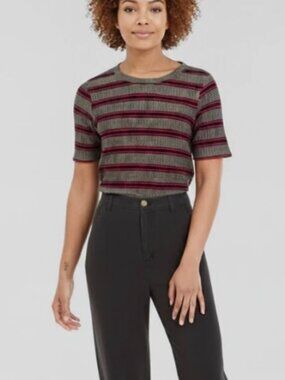 Velvet by Graham & Spencer Striped Ribbed Knit Tee Size Small